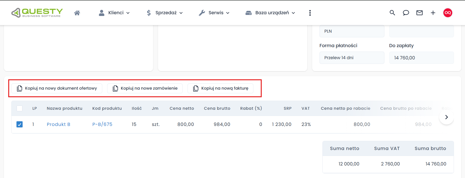 Kopiowanie pozycji na nowe dokumenty